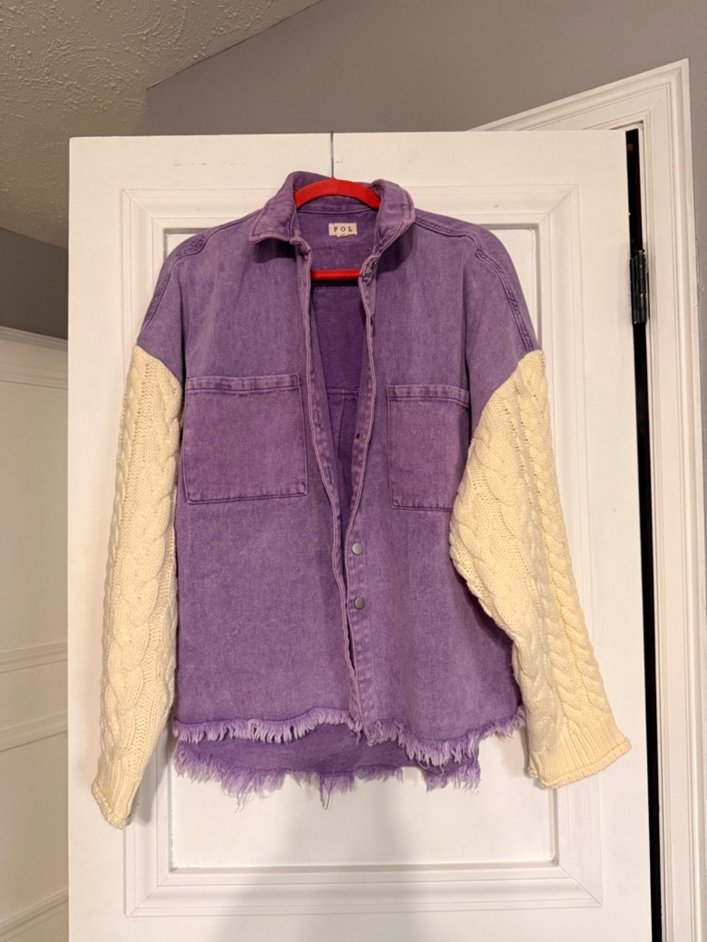 POL Lavender Denim Jacket with Cream Label